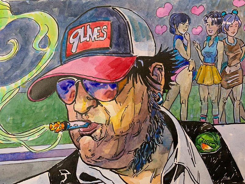 Portraits, Comicsgate, ASIAN O THE TIME OUTLAW — watercolor painting by Ray Patrick
