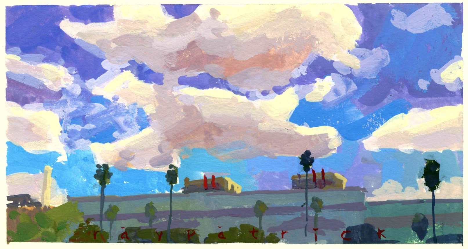 Redondo Beach Clouds, 2026 — gouache painting by Ray Patrick
