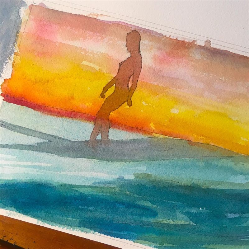 Seascapes, Surfing — watercolor painting by Ray Patrick