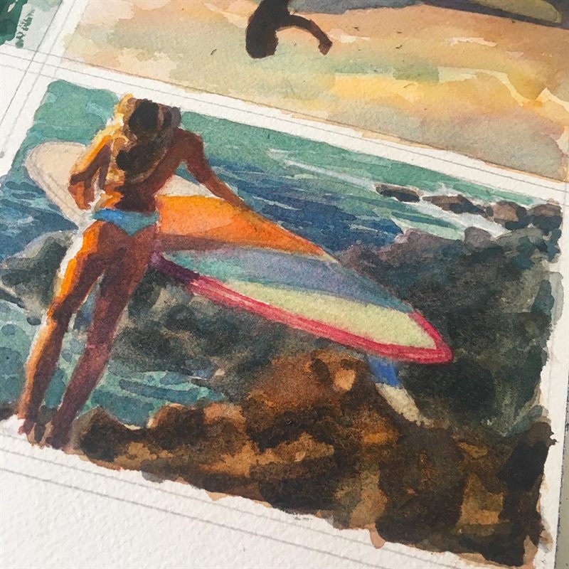 Seascapes, Surfing — watercolor painting by Ray Patrick