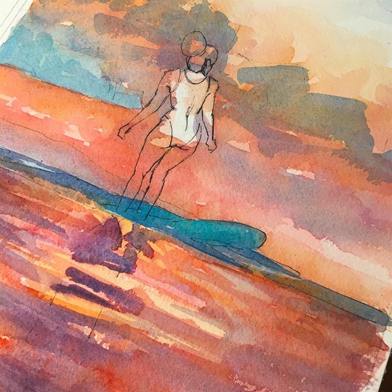 Seascapes, Surfing — watercolor painting by Ray Patrick