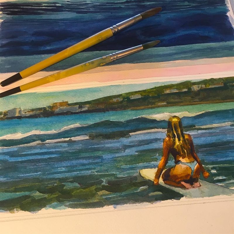 Seascapes, Surfing — watercolor painting by Ray Patrick