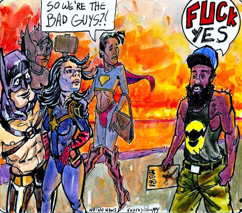 So we're the bad guys?!, 2023 — watercolor cartoon by Ray Patrick