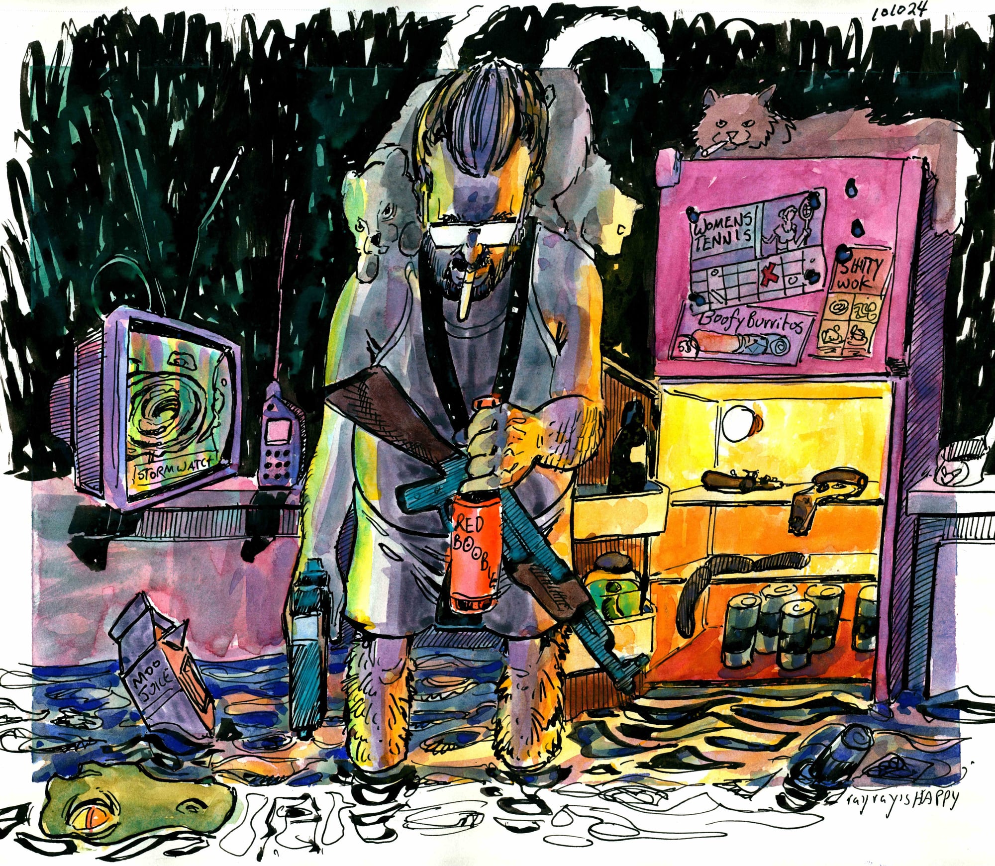 Storm watch, 2026 — watercolor cartoon by Ray Patrick