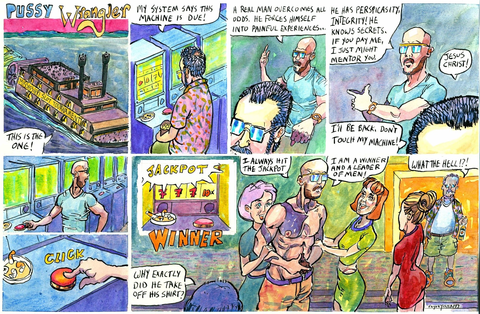 The machine is due, 2024 — watercolor cartoon by Ray Patrick