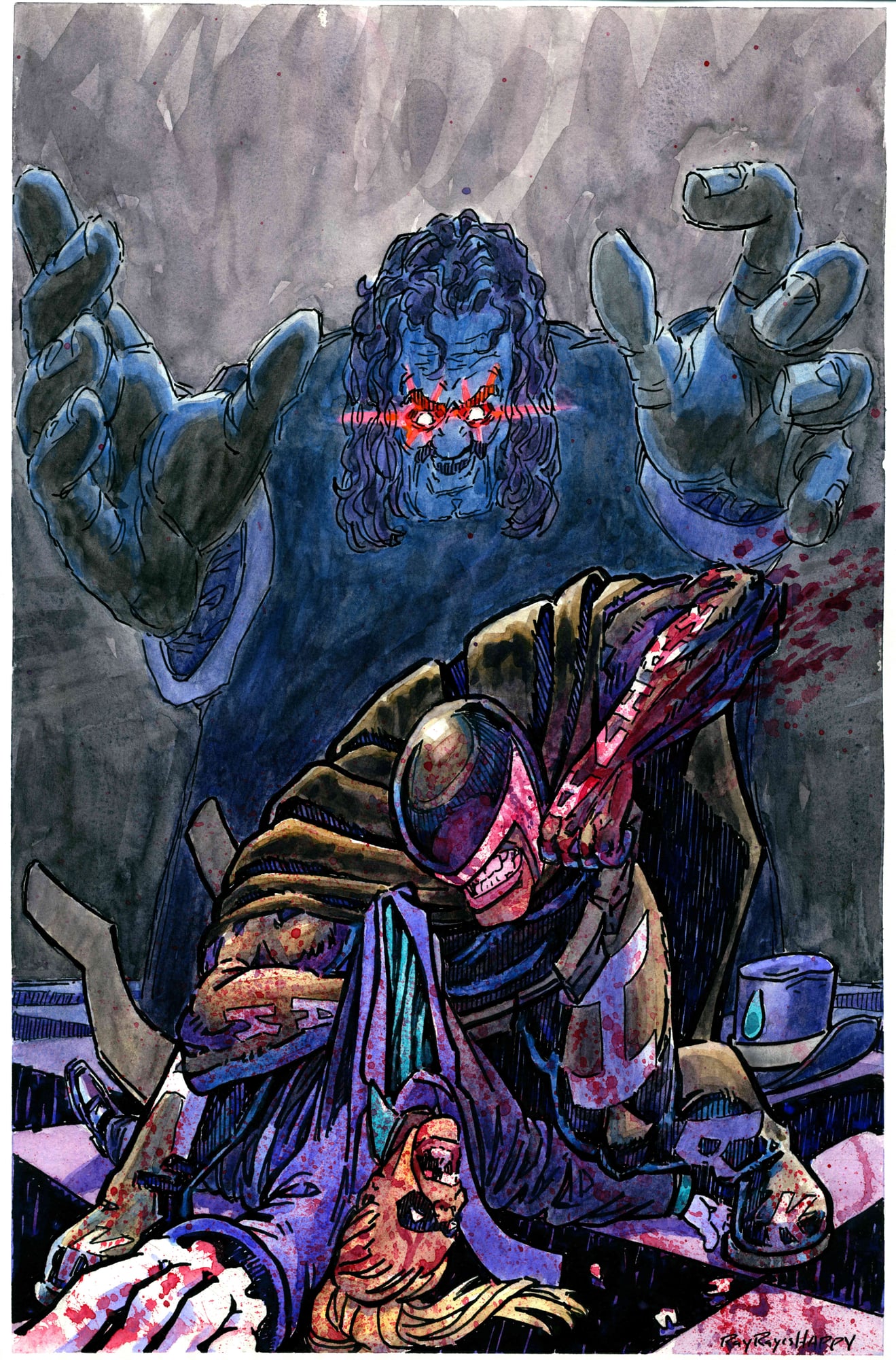 The Maniak #2 cover, 2026 — watercolor cartoon by Ray Patrick