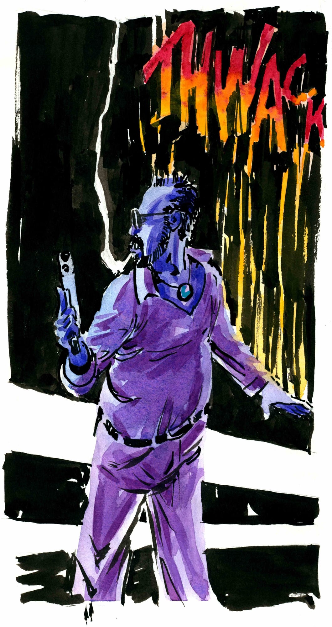 Thwack, 2026 — watercolor cartoon by Ray Patrick