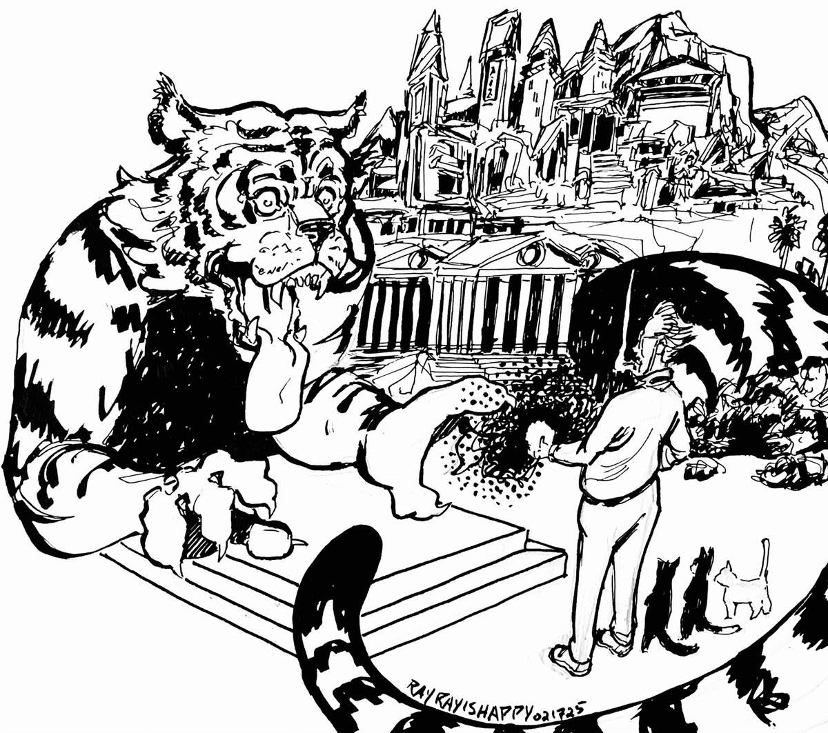 Tiger township, 2025 — ink cartoon by Ray Patrick