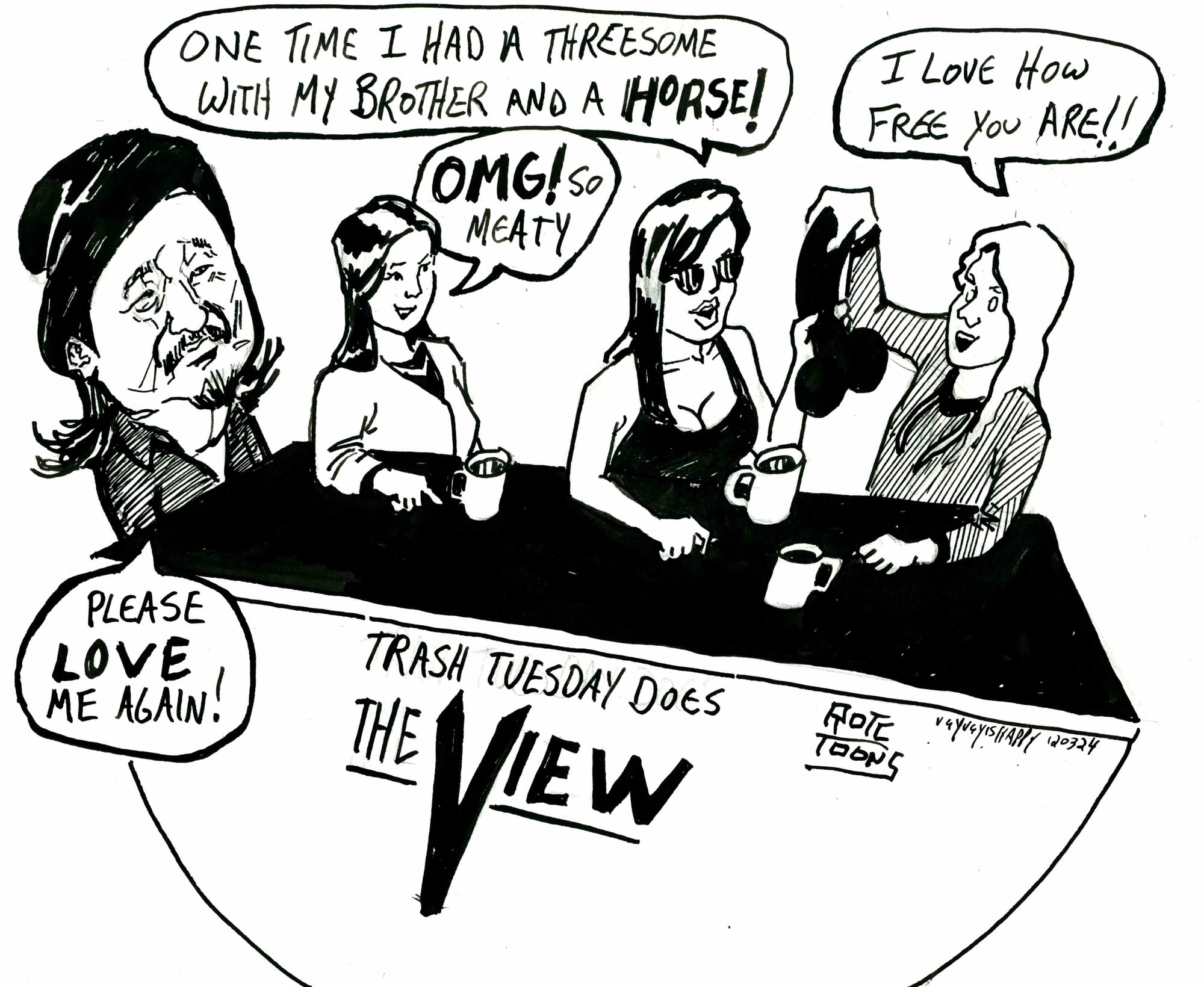 trash view, 2026 — ink cartoon by Ray Patrick