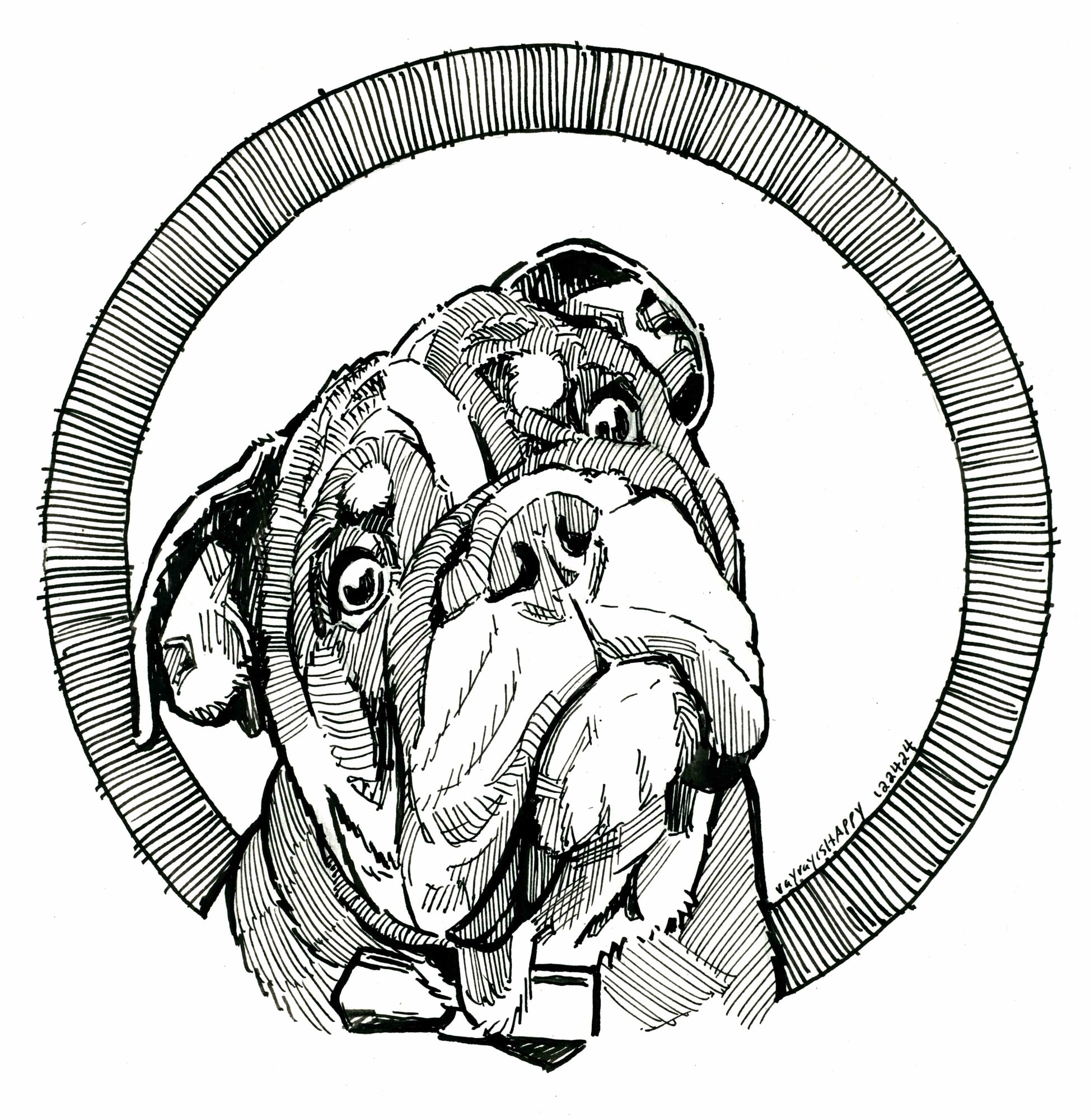 trucker dog2, 2026 — ink drawing by Ray Patrick