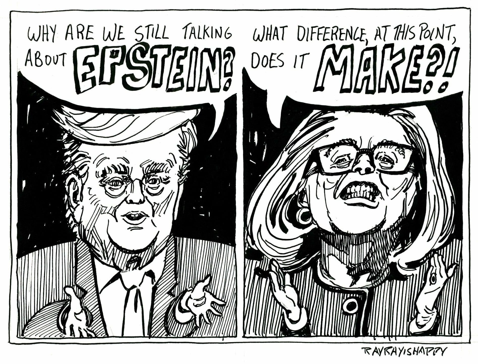 trump and hillary_4, 2026 — ink cartoon by Ray Patrick