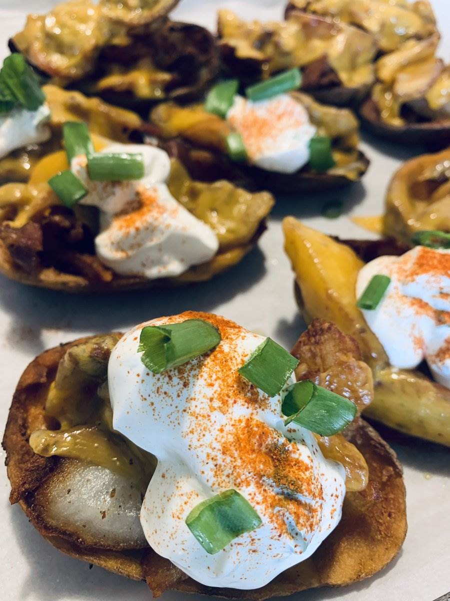 Twice-fried potato skins with sour cream and paprika, 2025 — photograph by Ray Patrick