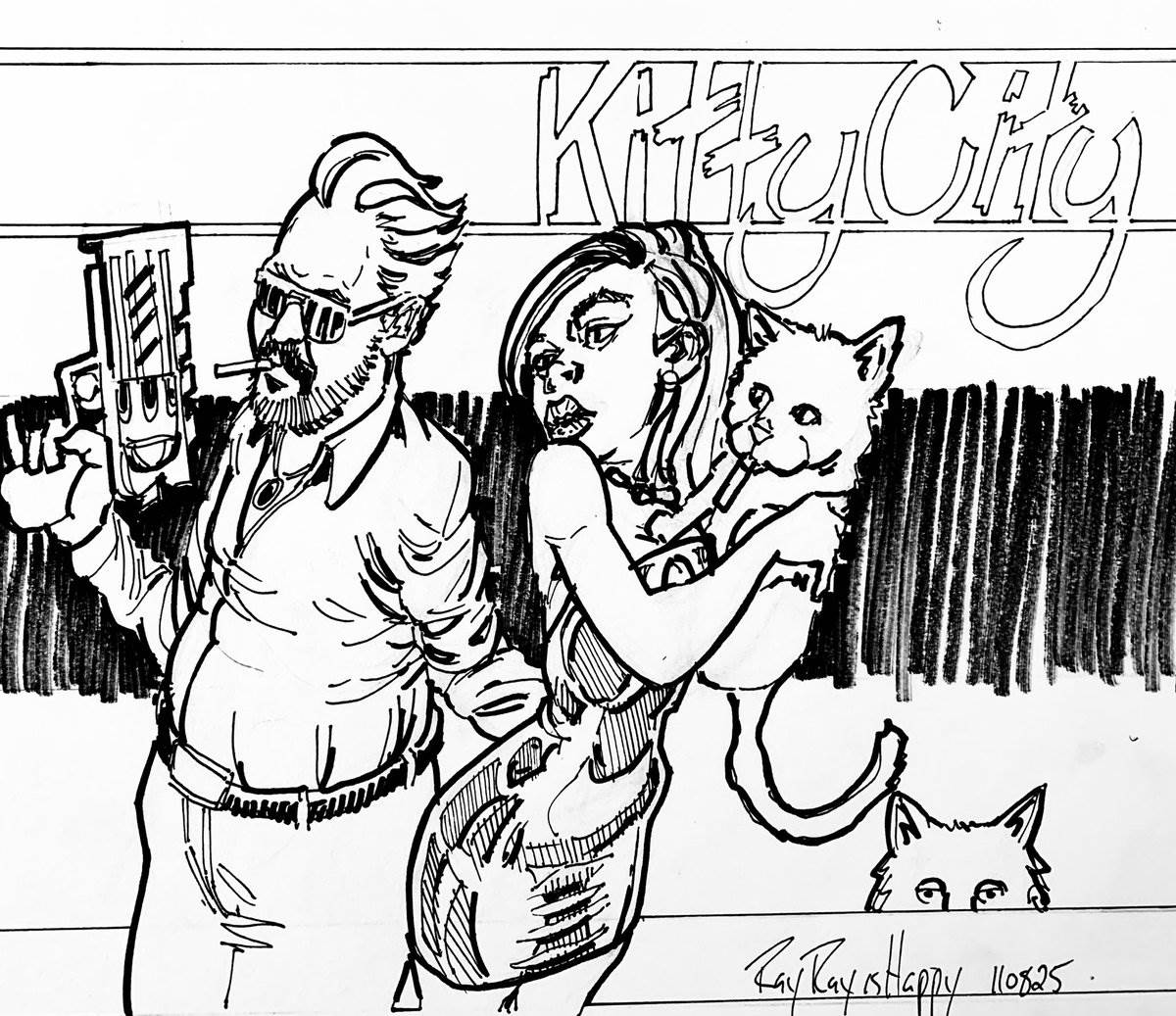 Two at the rail, 2025 — ink cartoon by Ray Patrick