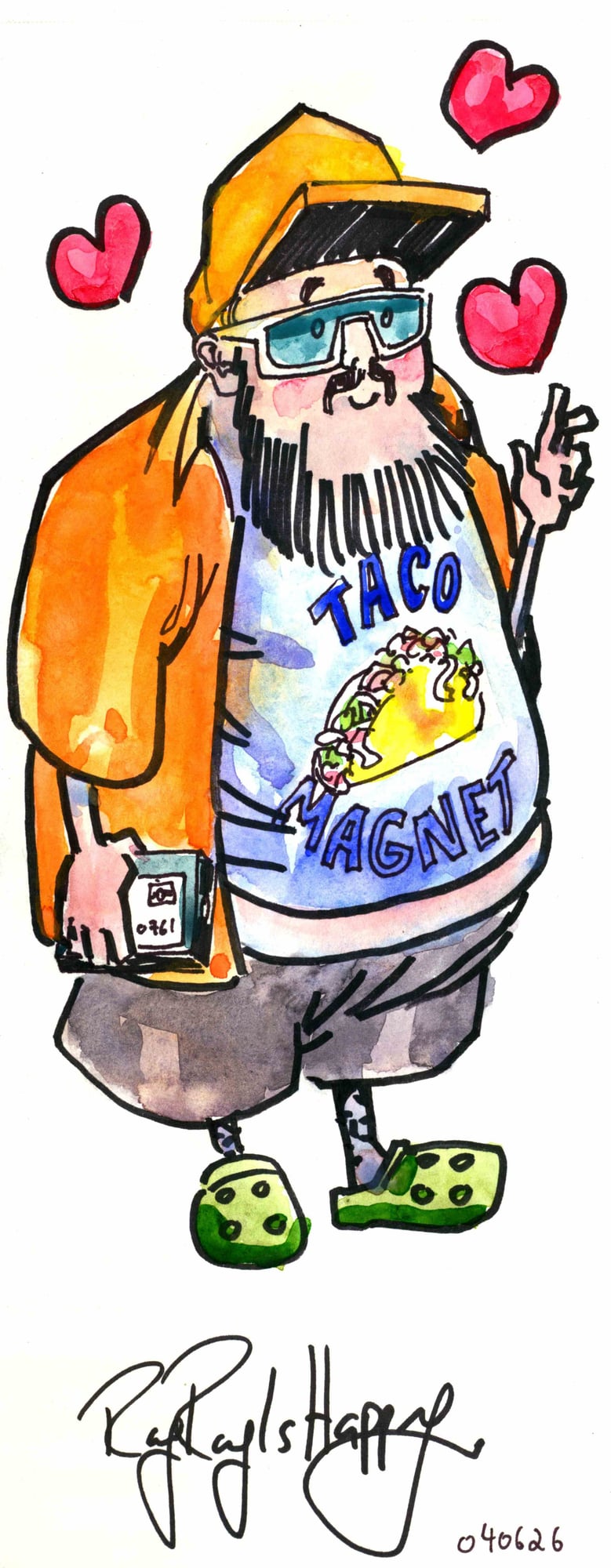 Vito, taco magnet, 2026 — watercolor cartoon by Ray Patrick