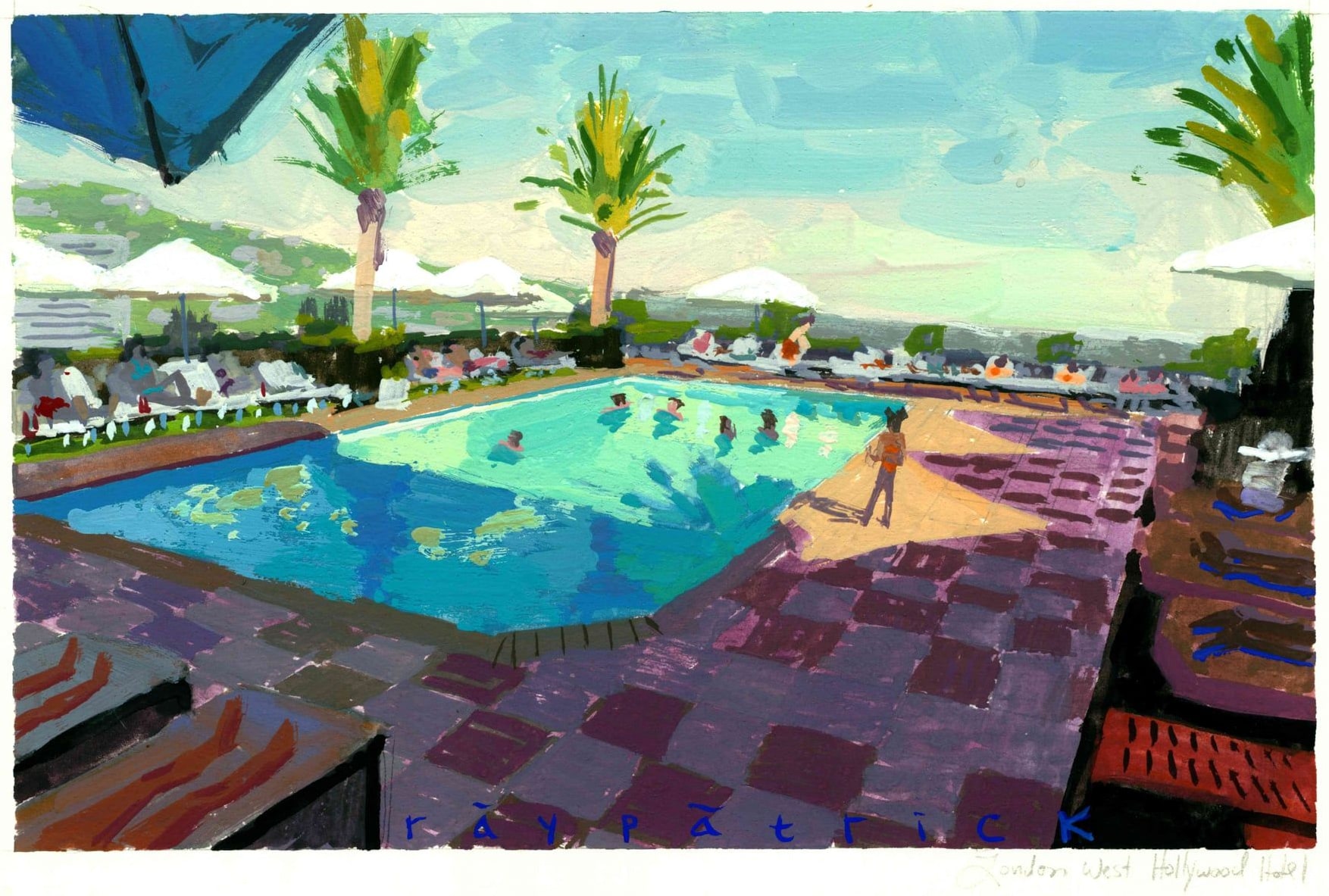West London Hotel HollyWood, 2026 — gouache painting by Ray Patrick