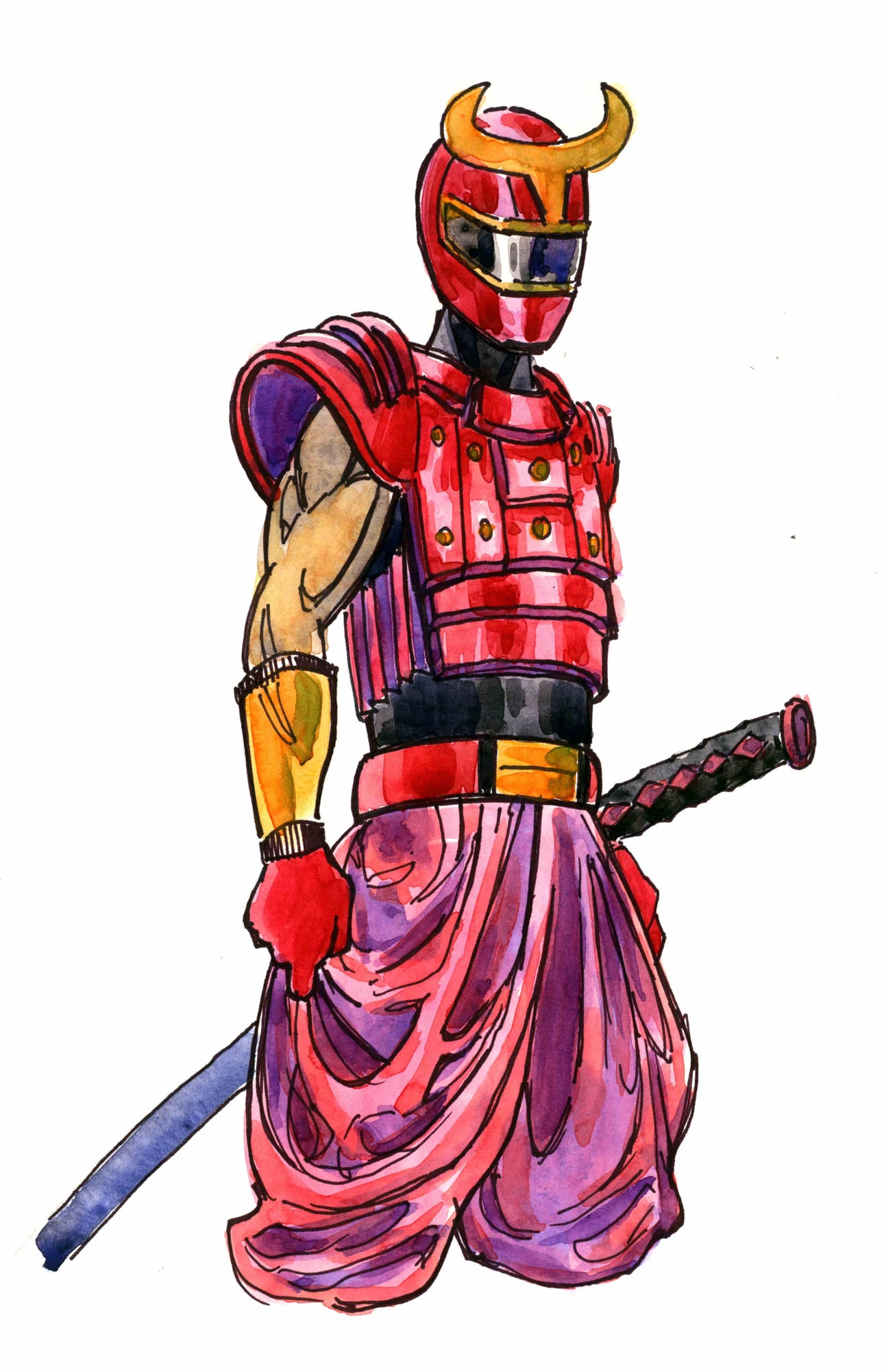 Yoichi, the red ranger, 2026 — watercolor cartoon by Ray Patrick