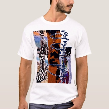 Men's Designer T-Shirt, front, worn — customized from three of Ray Patrick's paintings, made by @seashellsnsocal at rayrayisHAPPY.com - Fashion, Palm trees, Pop art, Ink, Marker, Oil, Watercolor