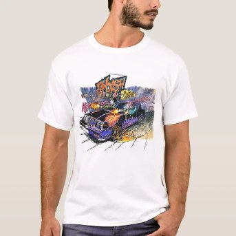 Men's Designer T-Shirt, front, worn — customized from one of Ray Patrick's paintings, made by @rayrayishappy at rayrayisHAPPY.com - Mersh, Cats, Comics, Kitty City, Pussy Wrangler, Concept art, Watercolor