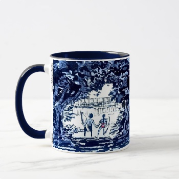 Coffee Mug, top — customized from three of Ray Patrick's paintings, made by @seashellsnsocal at rayrayisHAPPY.com - Seascapes, Surfing, Landscapes, Oil, Ink