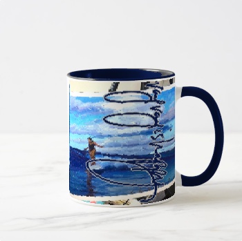 Coffee Mug, bottom — customized from three of Ray Patrick's paintings, made by @seashellsnsocal at rayrayisHAPPY.com - Seascapes, Surfing, Landscapes, Oil, Ink