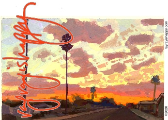 Fridge Magnet, the printed artwork — customized from one of Ray Patrick's paintings, made by @seashellsnsocal at rayrayisHAPPY.com - Landscapes, Sunsets, Gouache
