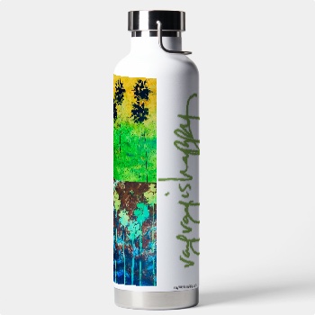 32oz Water Bottle, left — customized from three of Ray Patrick's paintings, made by @seashellsnsocal at rayrayisHAPPY.com - Fashion, Palm trees, Pop art, Oil