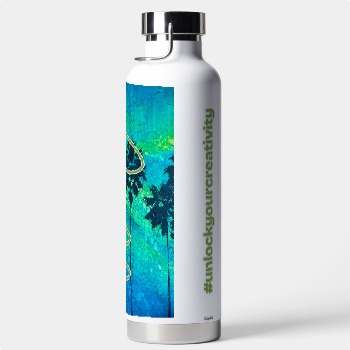 32oz Water Bottle, right — customized from three of Ray Patrick's paintings, made by @seashellsnsocal at rayrayisHAPPY.com - Fashion, Palm trees, Pop art, Oil
