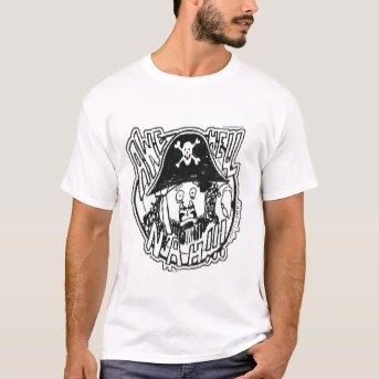 Men's Designer T-Shirt, front, worn — customized from one of Ray Patrick's paintings, made by @rayrayishappy at rayrayisHAPPY.com - Dick Masterson, Cartoons, B&W, Pop art, Ink