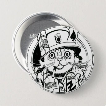 3" Button, both — customized from one of Ray Patrick's paintings, made by @rayrayishappy at rayrayisHAPPY.com - Cartoons, Comics, Pussy Wrangler, ROTC, B&W, Doodles, Ink