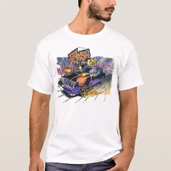 Men's Designer T-Shirt, front, worn — customized from one of Ray Patrick's paintings, made by @rayrayishappy at rayrayisHAPPY.com - Mersh, Cats, Comics, Kitty City, Pussy Wrangler, Concept art, Watercolor
