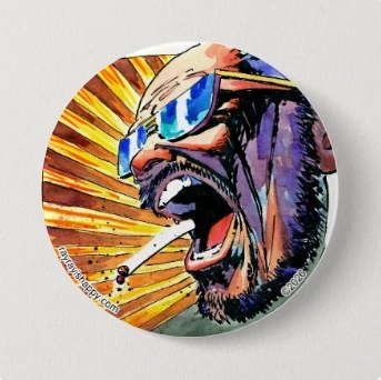 3" Button, front — customized from one of Ray Patrick's paintings, made by @rayrayishappy at rayrayisHAPPY.com - Mersh, Cartoons, Kitty City, Pop art, Watercolor