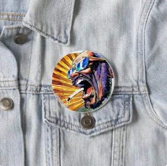 3" Button, jacket — customized from one of Ray Patrick's paintings, made by @rayrayishappy at rayrayisHAPPY.com - Mersh, Cartoons, Kitty City, Pop art, Watercolor