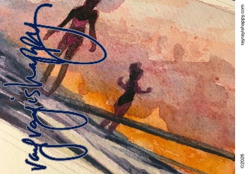 Fridge Magnet, the printed artwork — customized from one of Ray Patrick's paintings, made by @seashellsnsocal at rayrayisHAPPY.com - Seascapes, Sunsets, Surfing, Watercolor