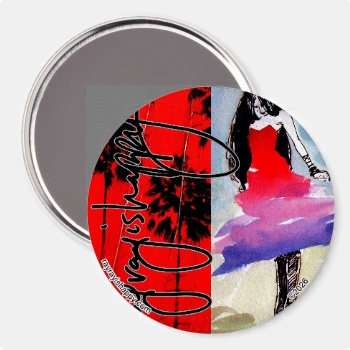 3" Round Fridge Magnet, both — customized from two of Ray Patrick's paintings, made by @seashellsnsocal at rayrayisHAPPY.com - Fashion, Palm trees, Pop art, Ink, Oil, Watercolor