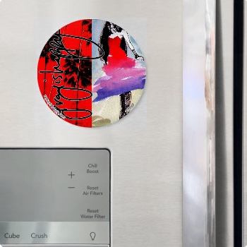 3" Round Fridge Magnet, fridge — customized from two of Ray Patrick's paintings, made by @seashellsnsocal at rayrayisHAPPY.com - Fashion, Palm trees, Pop art, Ink, Oil, Watercolor