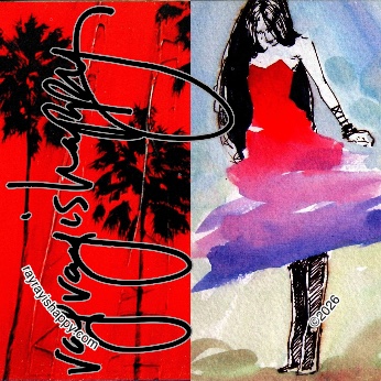 3" Round Fridge Magnet, the printed artwork — customized from two of Ray Patrick's paintings, made by @seashellsnsocal at rayrayisHAPPY.com - Fashion, Palm trees, Pop art, Ink, Oil, Watercolor