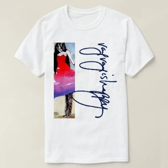Men's Designer T-Shirt, front, flat — customized from three of Ray Patrick's paintings, made by @rayrayishappy at rayrayisHAPPY.com - Fashion, Concept art, Watercolor, Ink