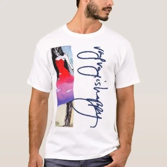 Men's Designer T-Shirt, front, worn — customized from three of Ray Patrick's paintings, made by @rayrayishappy at rayrayisHAPPY.com - Fashion, Concept art, Watercolor, Ink