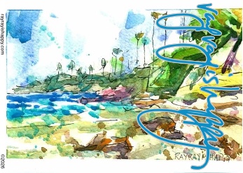 Fridge Magnet, the printed artwork — customized from one of Ray Patrick's paintings, made by @seashellsnsocal at rayrayisHAPPY.com - Landscapes, Watercolor