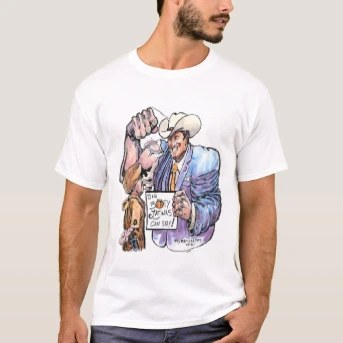 Men's Designer T-Shirt, front, worn — customized from one of Ray Patrick's paintings, made by @rayrayishappy at rayrayisHAPPY.com - Alex Stein, Cartoons, Politics, Pop art, Watercolor